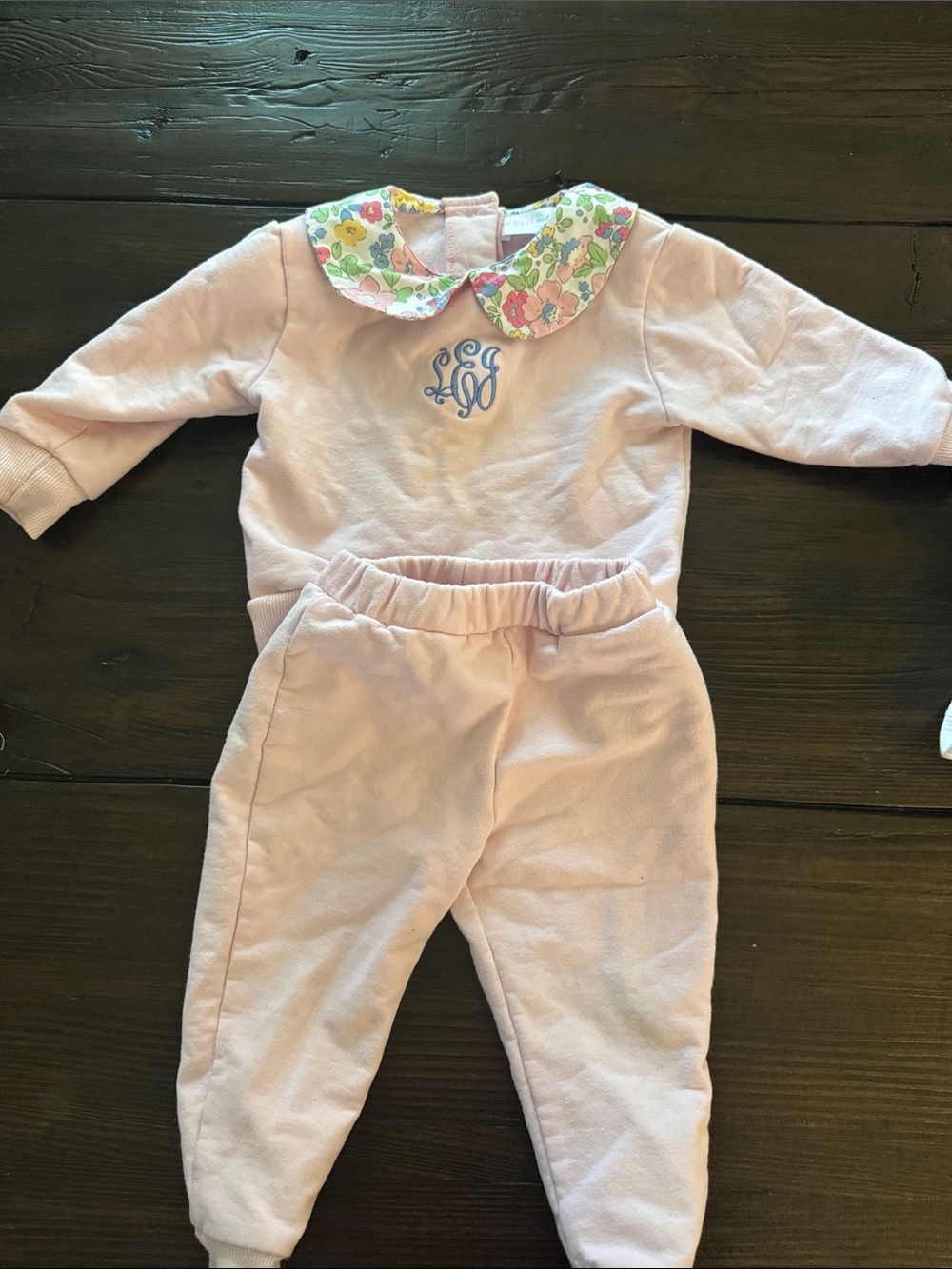 “LEJ”Pink Peter Pan Collar Kids Matching Set with Monogram